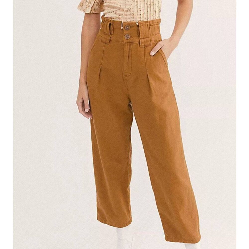 Free People Pants Women's 0 Tan One Way High Rise Wide Leg Cotton Relaxed